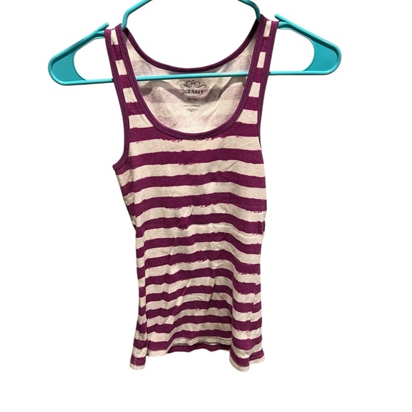 Old Navy Tops - Old Navy purple‎ and White striped Ribbed Tank women’s medium